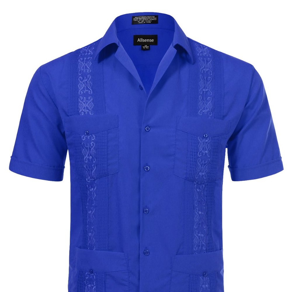 Men's Short Sleeve Cuban Guayabera Shirt Royalblue